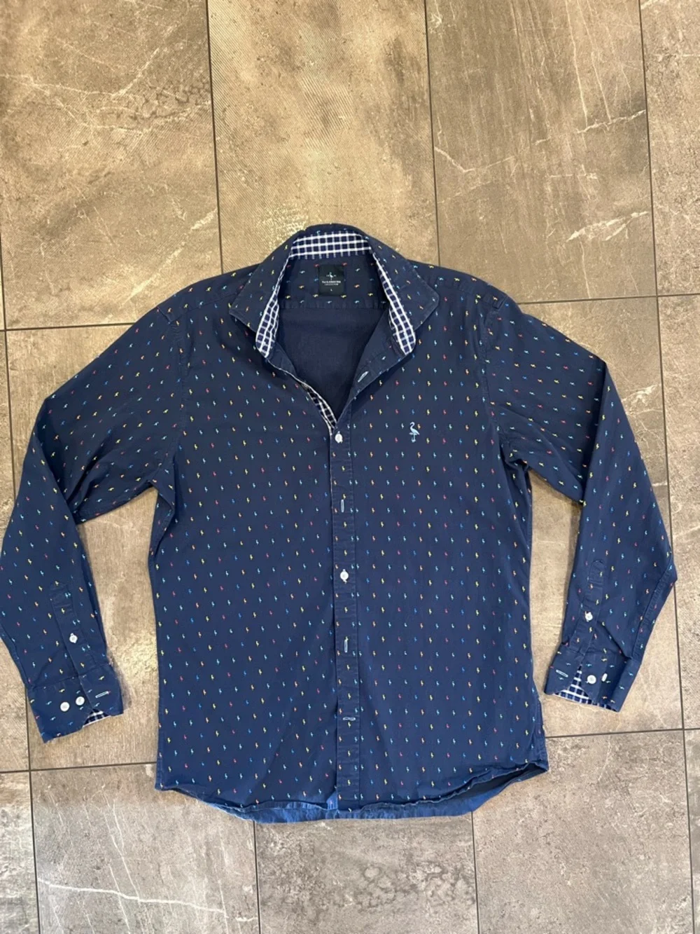 Tailorbyrd Men's Navy Micro-Print Button-Down Shirt size Large like new